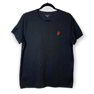 Segments Black Short Sleeve Tee Shirt  with Embroidered Rose